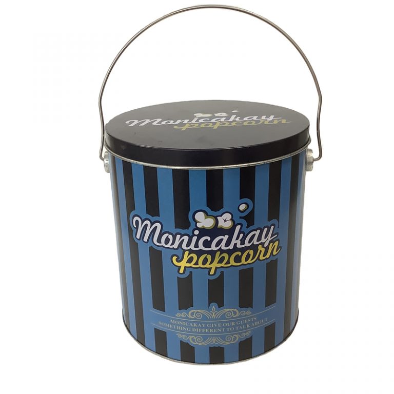 Round Metal Popcorn Tins with Lid and Handle tin manufacturers