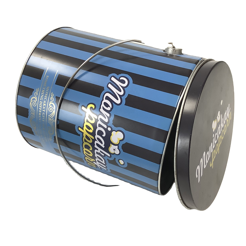 Round Metal Popcorn Tins with Lid and Handle tin manufacturers