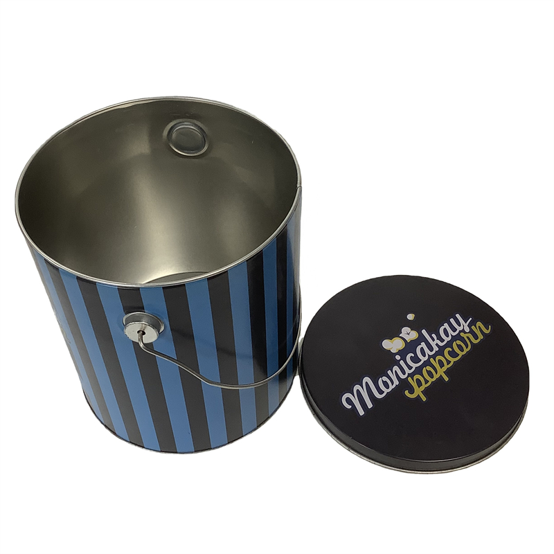 Round Metal Popcorn Tins with Lid and Handle tin manufacturers