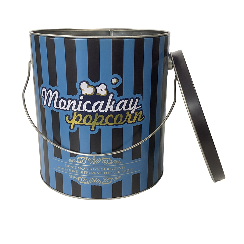 Round Metal Popcorn Tins with Lid and Handle tin manufacturers