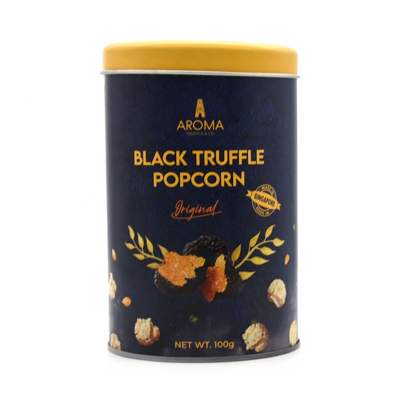 Round black metal popcorn tin can factory tin manufacturers