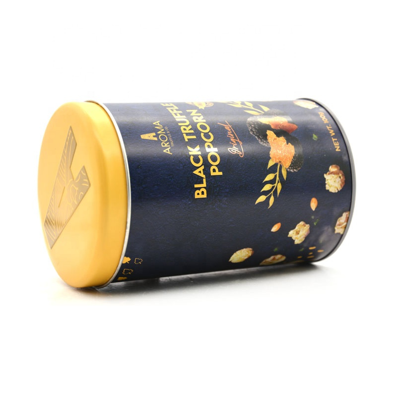 Round black metal popcorn tin can factory tin manufacturers